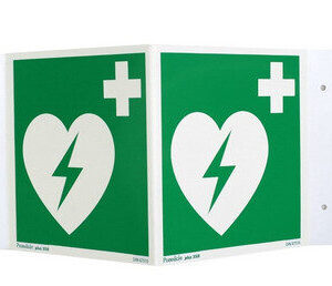 Winkelschild.jpg Rettungszeichen Automatisierter externer Defibrillator